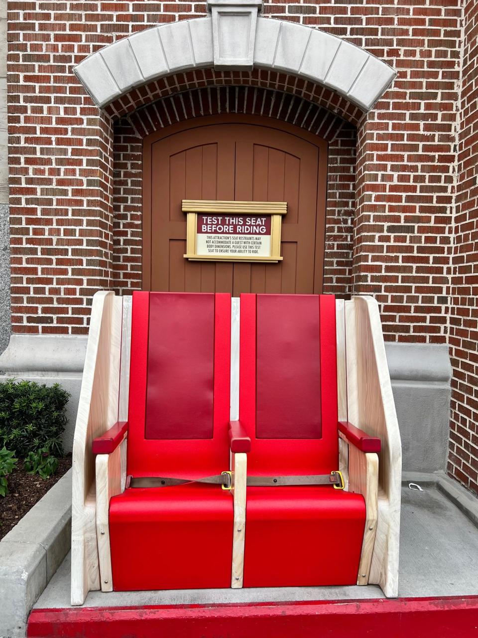 Sample seats let guests see if they will fit on Race Through New York Starring Jimmy Fallon at Universal Studios Florida.