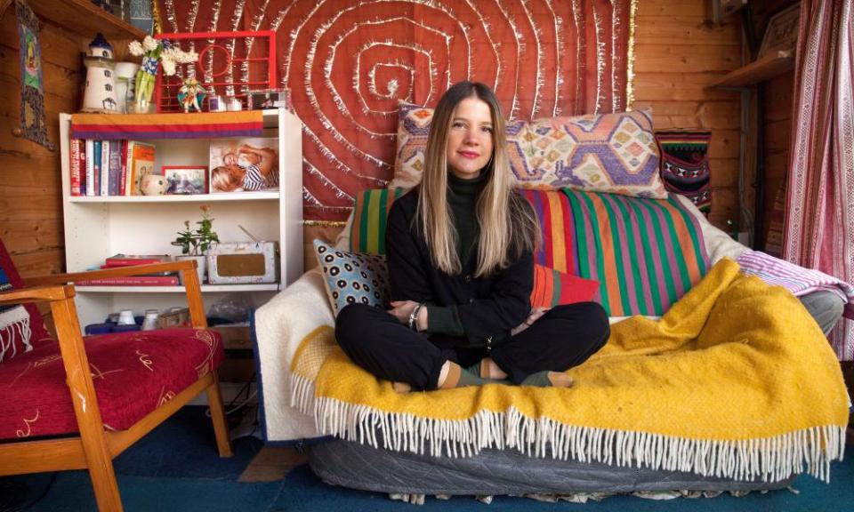 Charlotte Philby in her shed in her garden in Bristol