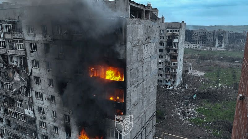 FILE PHOTO: Aerial view shows destruction in the frontline city of Bakhmut