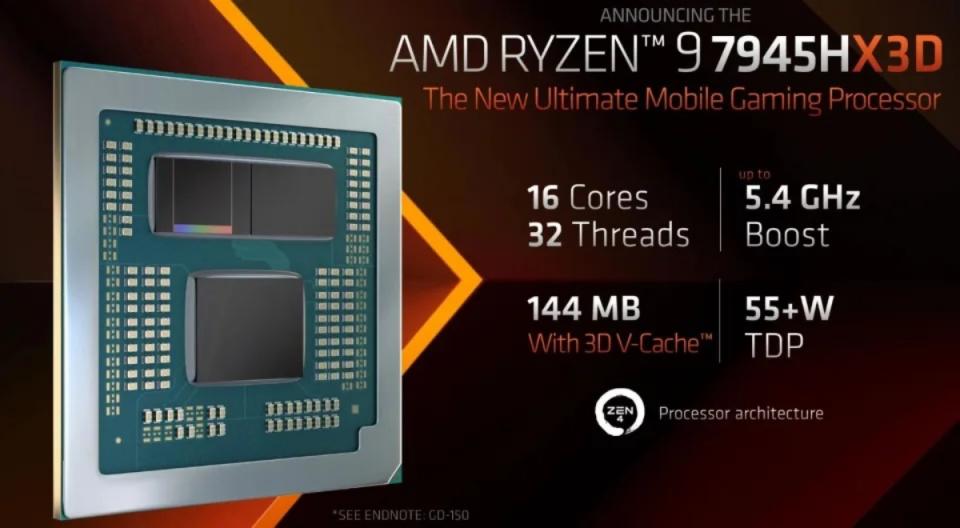 AMD揭曉採3D V-Cache記憶體設計的Ryzen 9 7945HX3D處理器，以更低功耗發揮更高效能