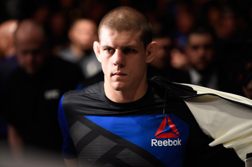 PHOENIX, AZ - JANUARY 15:  Joe Lauzon prepares to enter the Octagon before facing Marcin Held of Poland in their lightweight bout during the UFC Fight Night event inside Talking Stick Resort Arena on January 15, 2017 in Phoenix, Arizona. (Photo by Jeff Bottari/Zuffa LLC/Zuffa LLC via Getty Images)