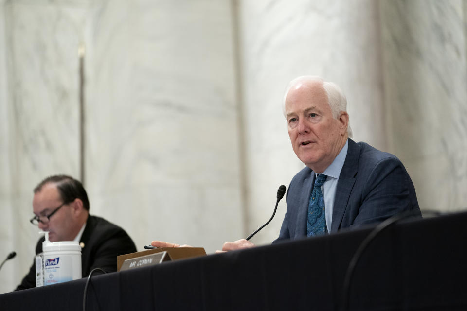 Senator John Cornyn, a Republican from Texas, speaks during a Senate Judiciary Committee business meeting in Washington, D.C., U.S., on Thursday, Sept. 24, 2020.  (Stefani Reynolds/Bloomberg via Getty Images)