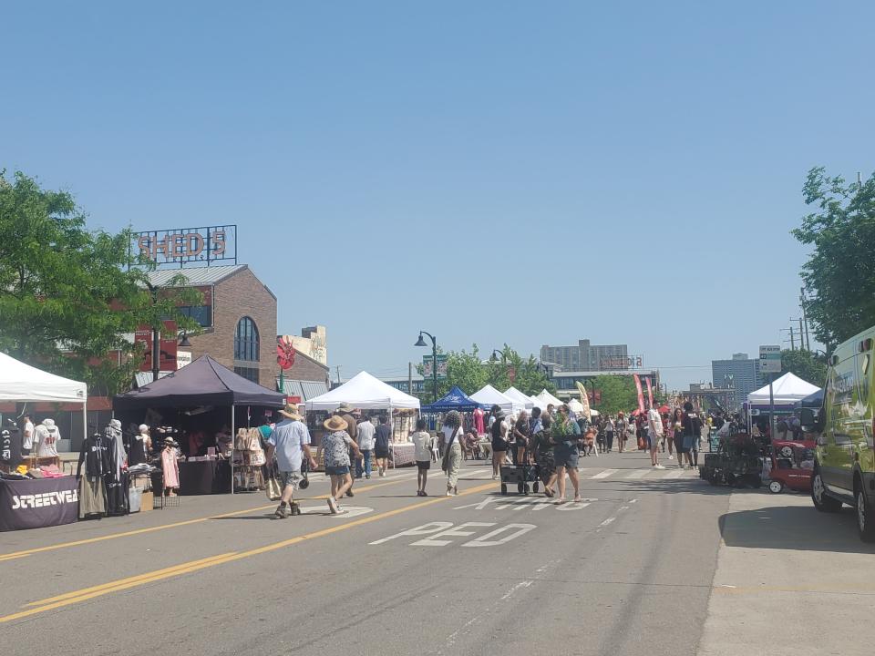 A view of shoppers and vendors at the 2024 Flower Day at Eastern Market in Detroit on May 19.