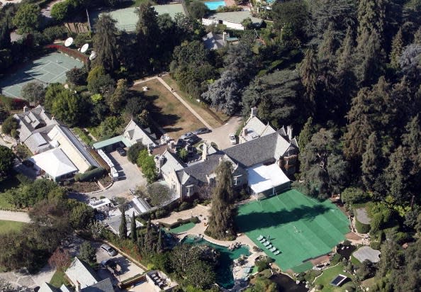 Aerial view of Playboy moghul Hugh Hefner's house in Los Angeles, California.