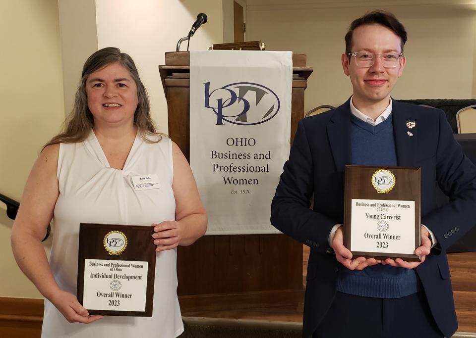 Katie Hultz was the Individual Development and Tyler Maple was the Young Careerist winners for Ohio Business and Professional Women at a recent competition in Clintovnille. Both are members of the Coshocton BPW.