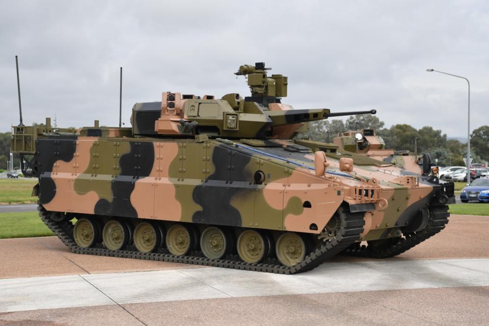 2021年3月12日，在澳軍基地展示的南韓「赤背蛛」戰車，製造商為南韓韓華集團旗下的韓華澳洲國防公司（Hanwha Defence Australia）。路透社