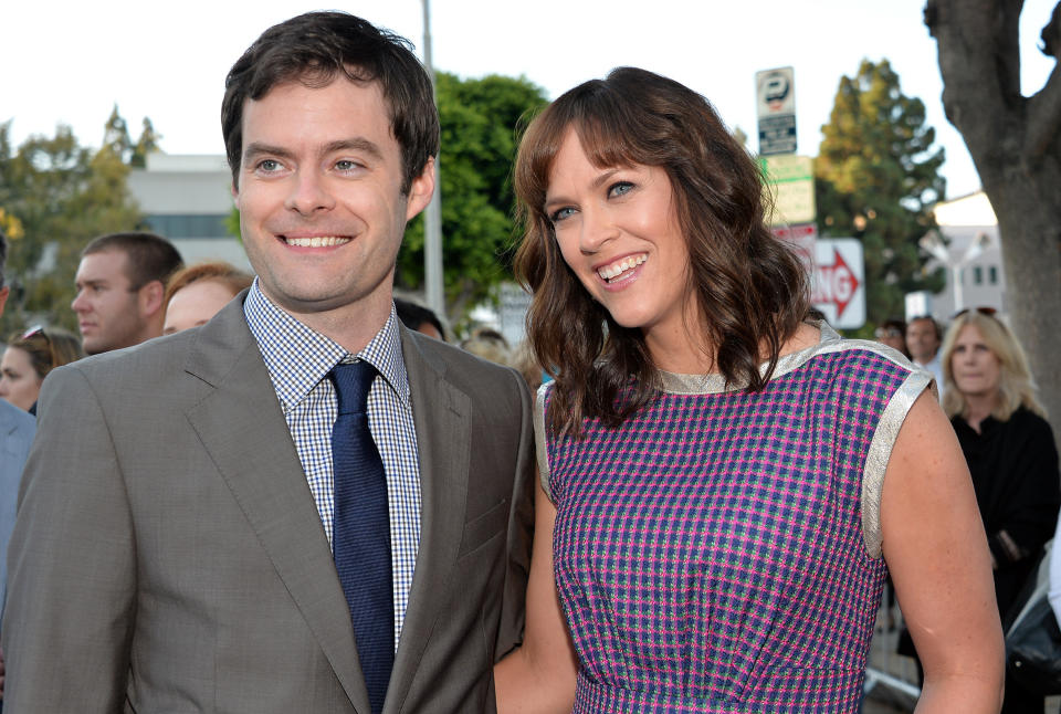 Bill Hader and Maggie Carey attend a premiere in 2013.&nbsp; (Photo: Alberto E. Rodriguez via Getty Images)