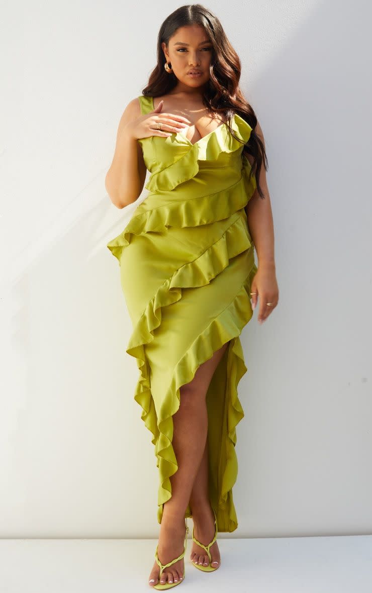 <p><a href="https://go.redirectingat.com?id=74968X1596630&url=https%3A%2F%2Fwww.prettylittlething.us%2Fplus-olive-satin-frill-layered-midaxi-dress.html&sref=https%3A%2F%2F" rel="nofollow noopener" target="_blank" data-ylk="slk:Shop Now;elm:context_link;itc:0;sec:content-canvas" class="link ">Shop Now</a></p><p>Plus Olive Satin Frill Layered Midaxi Dress</p><p>$37.20</p><p>prettylittlething.us</p>