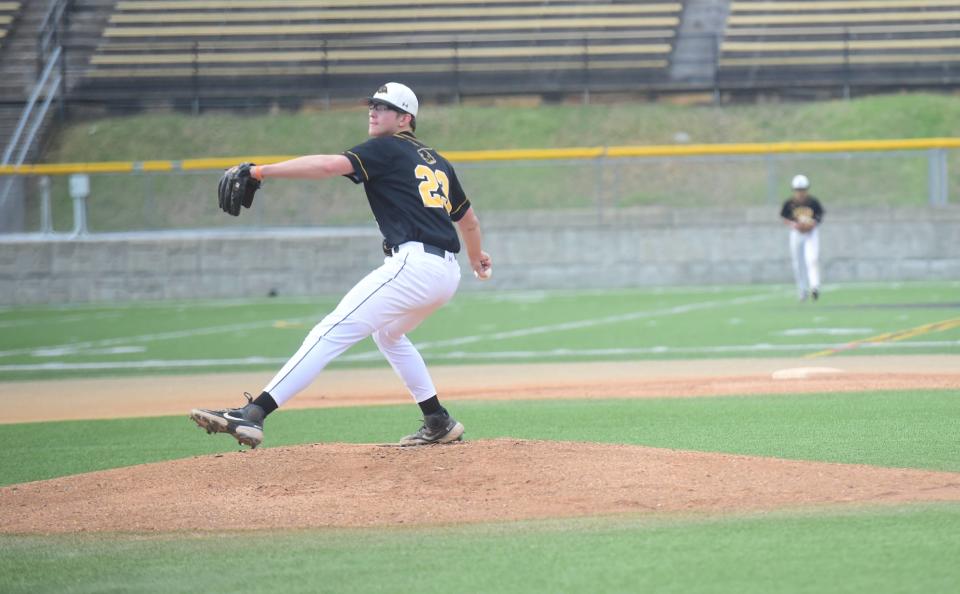 Red Lion's Jason Krieger gave up three runs on six hits in five innings in a 7-1 home loss to Dallastown Friday, April 14, 2023. Dallastown improved to 10-0 with the win.