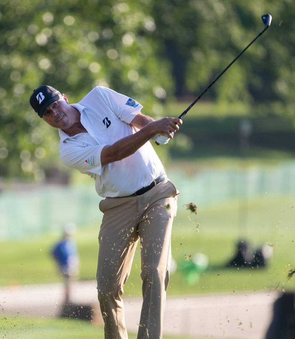 Matt Kuchar hits from the fairway during the second-round of the FedEx St. Jude Championship on Friday, Aug. 12, 2022, at TPC Southwind in Memphis.