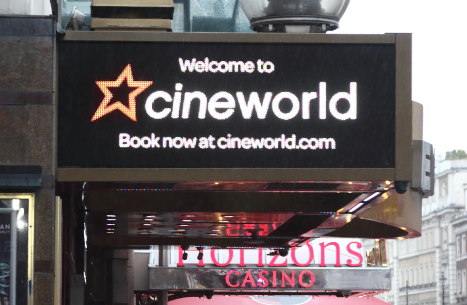 LONDON, -, UNITED KINGDOM - 2019/01/27: Cineworld brand logo seen in London, UK. (Photo by Keith Mayhew/SOPA Images/LightRocket via Getty Images)