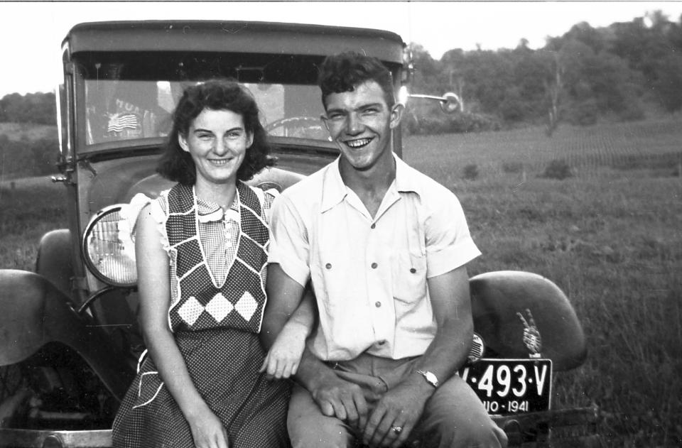 In this September 1941 photo provided by Dick Felumlee, Kenneth and Helen Felumlee pose for a photo nearly three years before their marriage in February 1944. The Felumlees, who celebrated their 70th wedding anniversary in February, died 15 hours apart from each other last week. (AP Photo/Felumlee family)