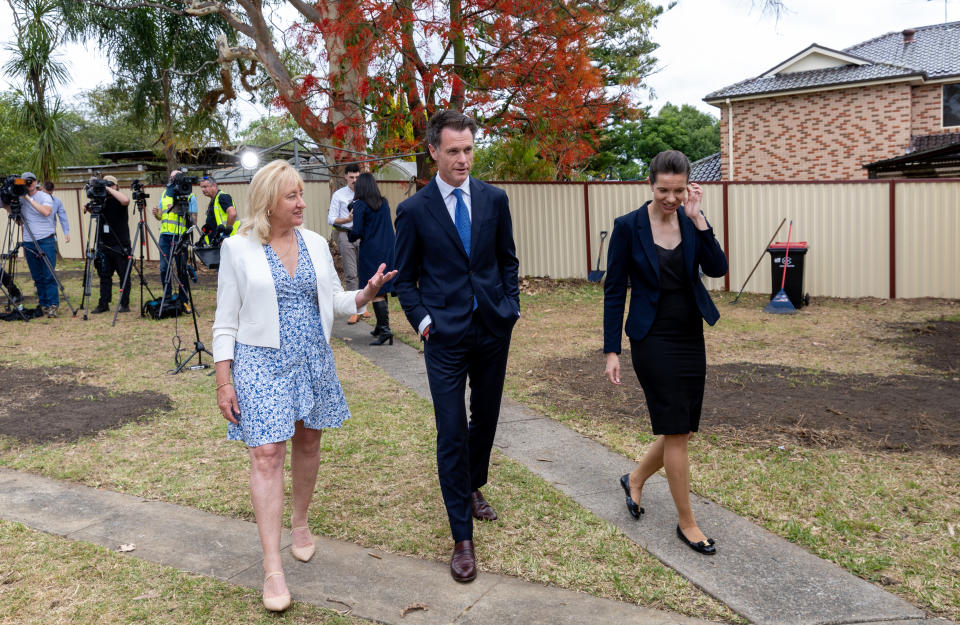 NSW Premier Chris Minns, Member for East Hills Rose Jackson and Minister for Housing Kylie Wilkinson announce the New South Wales Government's changes to social housing maintenance. 