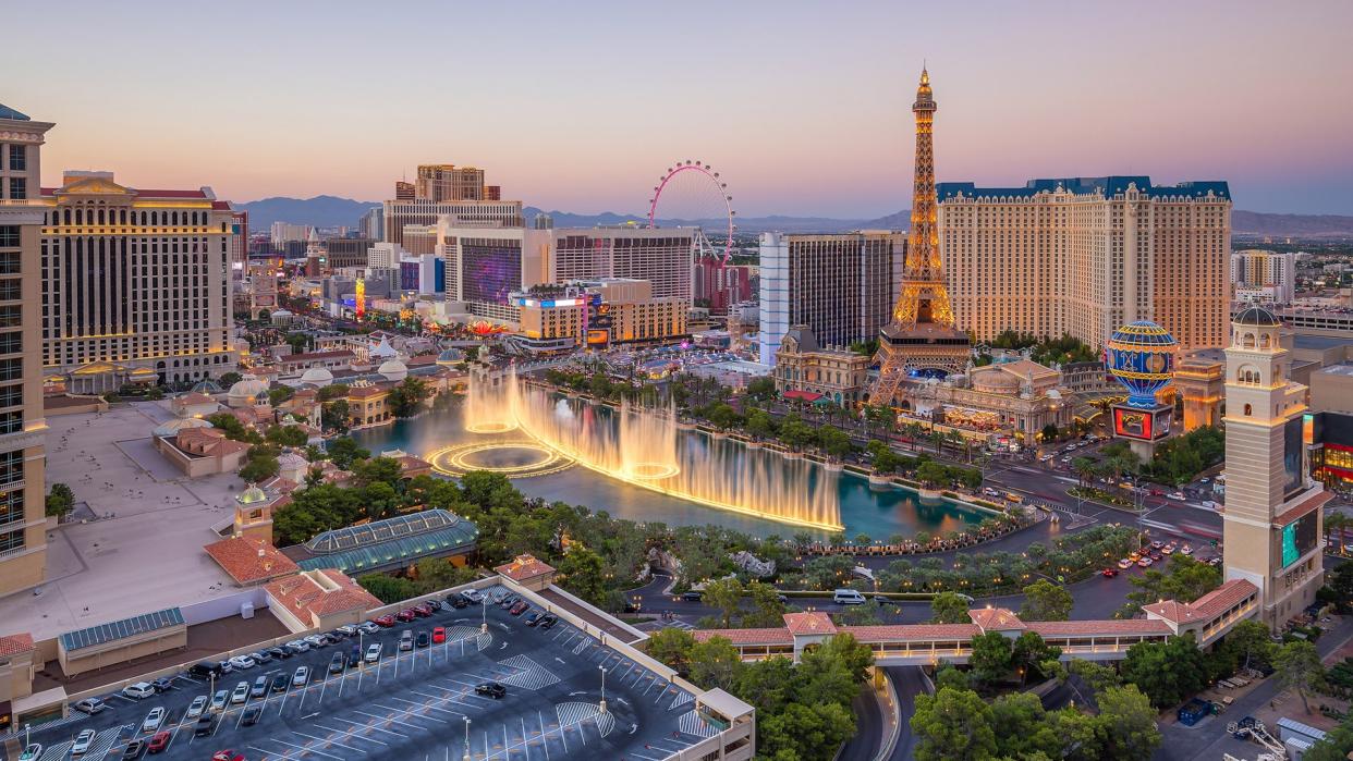 Aerial view of Las Vegas strip in Nevada as seen at night USA.