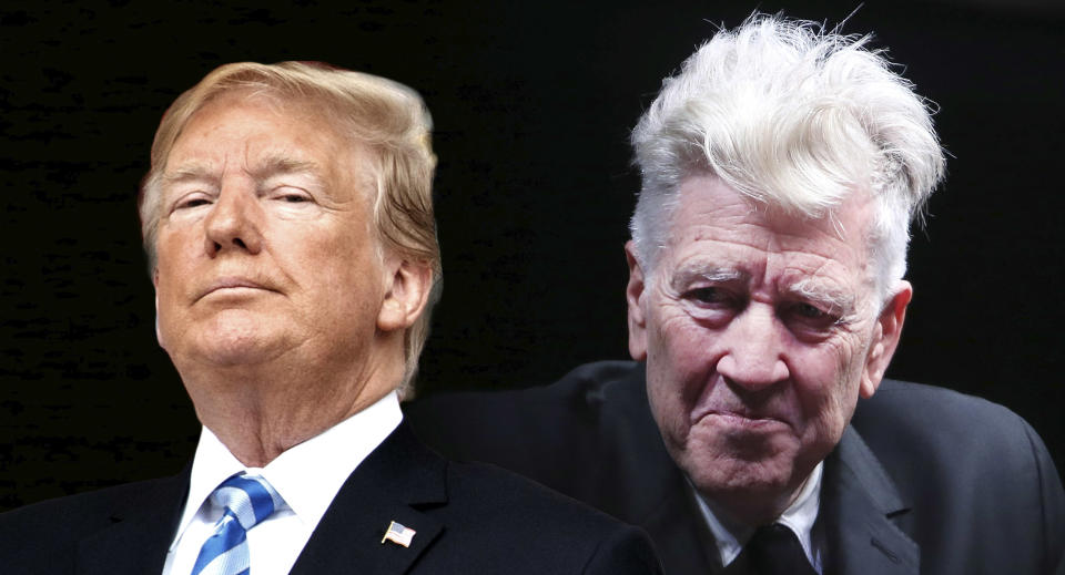 President Trump and David Lynch. (Photo illustration: Yahoo News; photos: Evan Vucci/AP, Franco Origlia/Getty Images)