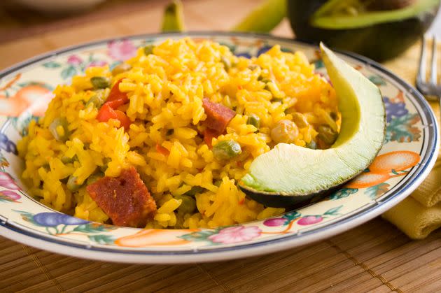 Arroz con gandules, pigeon peas and rice, is part of Puerto Rico's national cuisine.