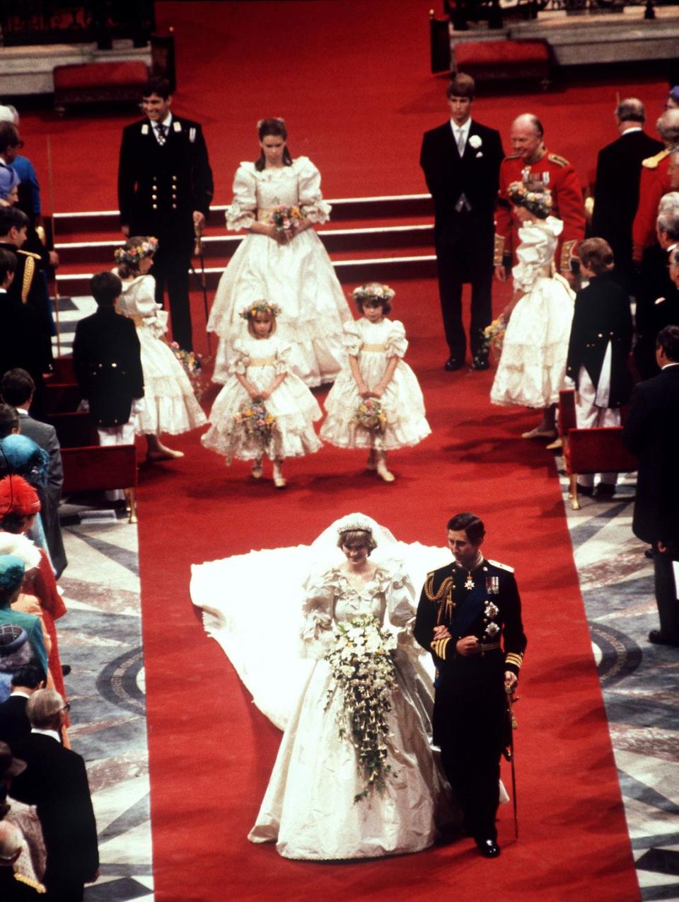 <p>It wasn't just Princess Diana's wedding dress that impacted <a href="https://www.elle.com/fashion/personal-style/g31437529/bridal-style-evolution/" rel="nofollow noopener" target="_blank" data-ylk="slk:bridal fashion;elm:context_link;itc:0;sec:content-canvas" class="link ">bridal fashion</a>. Her choice of bridesmaid dresses sent brides around the globe into a flurry over puffy sleeves and taffeta for the remainder of the decade. </p>