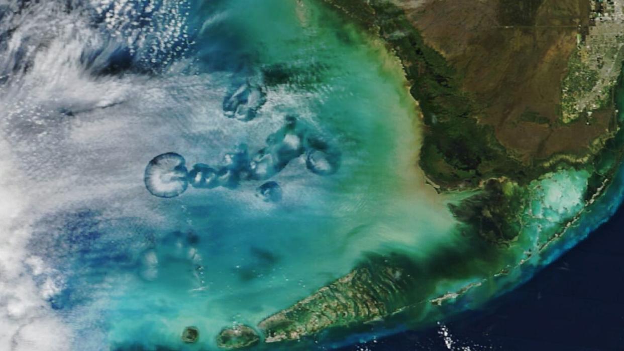  A satellite image of hole in the cloud above the ocean of Florida's west coast. 