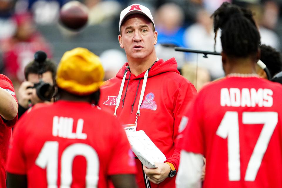 AFC head coach Peyton Manning looks on during the 2023 NFL Pro Bowl Games at Allegiant Stadium.