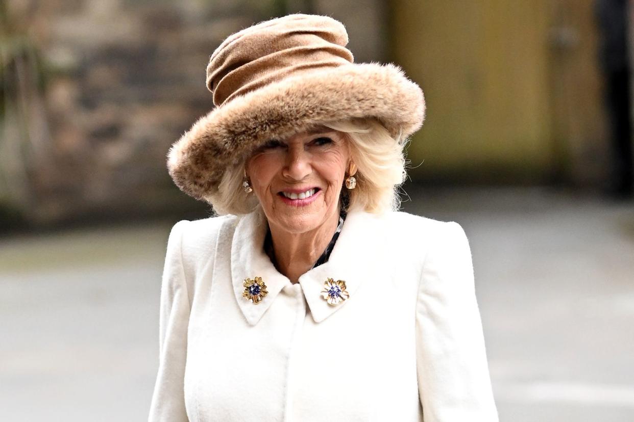 <p>Samir Hussein/WireImage</p> Queen Camilla attends the Royal Maundy Service at Worcester Cathedral on March 28, 2024