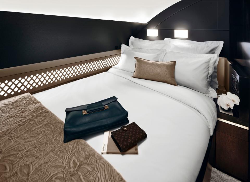a general view of The Residence bedroom is seen on board a Etihad Airways Airbus A380.