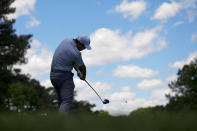 Byeong Hun An, of South Korea, hits his tee shot on the third hole during the third round of the Wells Fargo Championship golf tournament at the Quail Hollow Club Saturday, May 11, 2024, in Charlotte, N.C. (AP Photo/Chris Carlson)