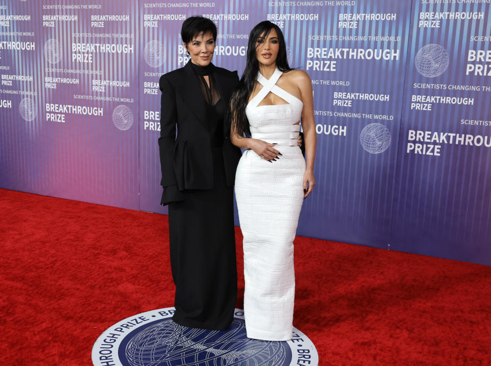 LOS ANGELES, CALIFORNIA - APRIL 13: Kris Jenner and Kim Kardashian attend the 10th Annual Breakthrough Prize Ceremony at Academy Museum of Motion Pictures on April 13, 2024 in Los Angeles, Calif. in custom Nina Ricci and Alaïa gowns, respectively.