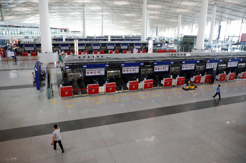 View of the check-in counters at Beijing Capital International Airport