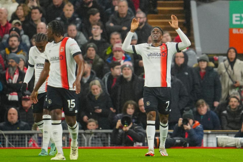 Ogbene opened the scoring at Anfield (AP)