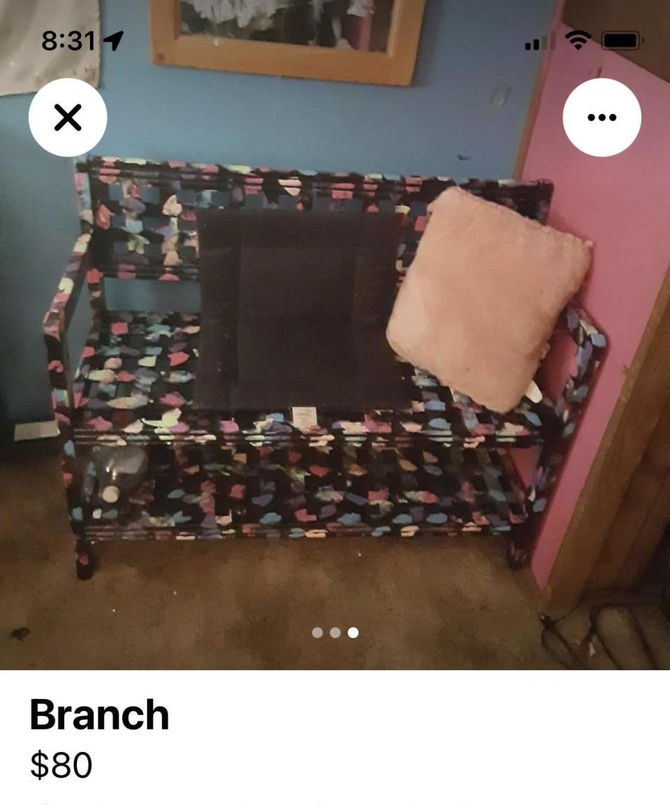 Facebook Marketplace ad for a bench that reads "branch"