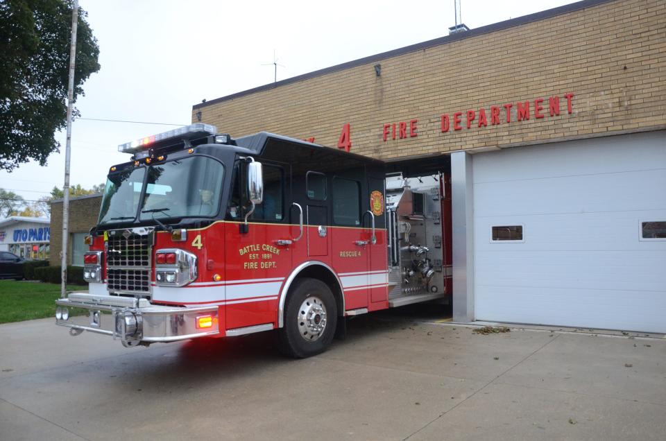 In this 2019 photo, a fire truck parks in the driveway of Fire Station 4 at 8 S. 20th Street in Battle Creek.