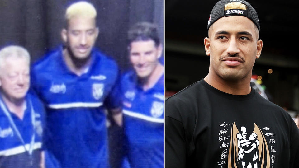 Viliame Kikau, pictured here in Canterbury Bulldogs gear with Phil Gould and Trent Barrett.