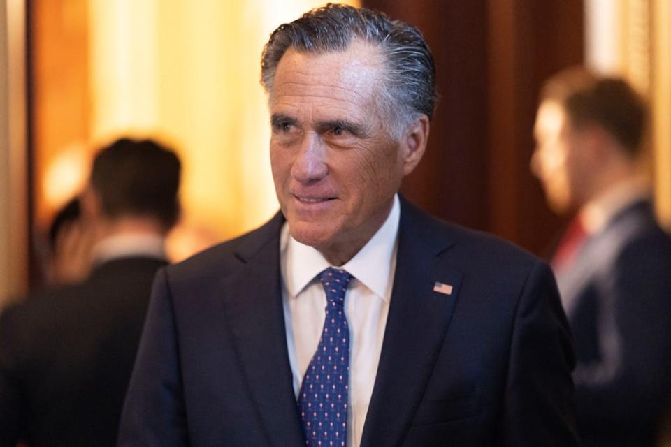 U.S. Sen. Mitt Romney (R-UT) leaves a Republican policy luncheon at the U.S. Capitol on May 31, 2023 in Washington, DC.