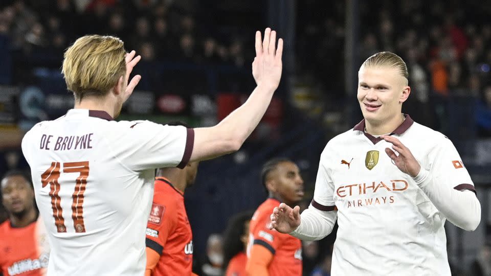 Kevin De Bruyne provided four assists for Haaland on an exciting night for Manchester City. - Justin Tallis/AFP/Getty Images