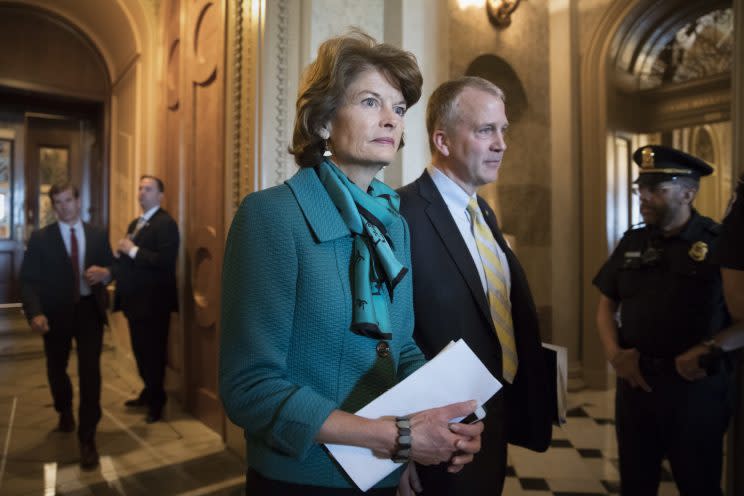 Republican Sens. Lisa Murkowski and Dan Sullivan of Alaska leave the chamber after a vote on Capitol Hill on May 10. (Photo: J. Scott Applewhite/AP)