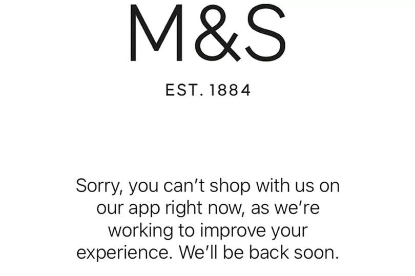 A screengrab from the Marks and Spencer app