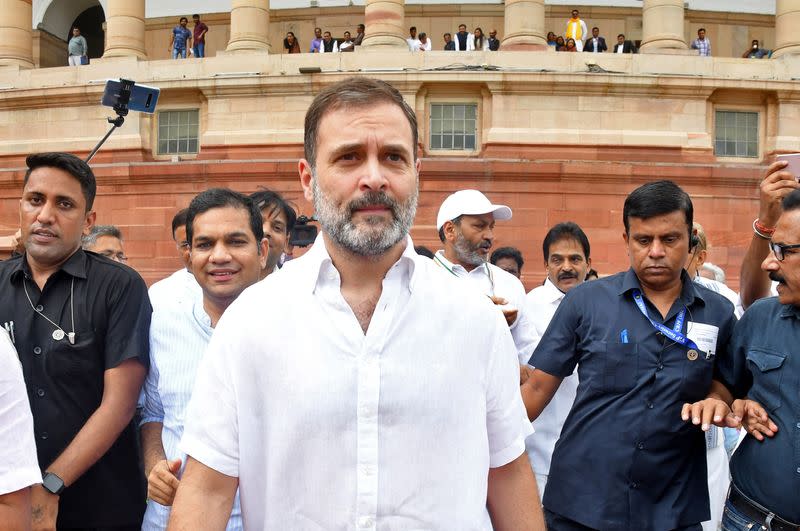 Rahul Gandhi arrives at the parliament in New Delhi