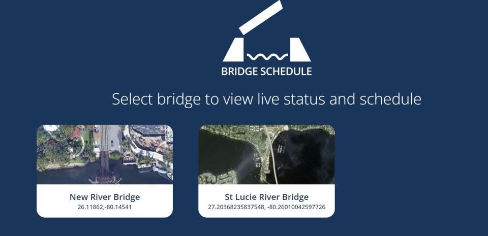 This is a screenshot of the website produced by Brightline and FEC Railway to help boaters see the sechedule for the railroad bridge at Stuart and the New River in Fort Lauderdale.