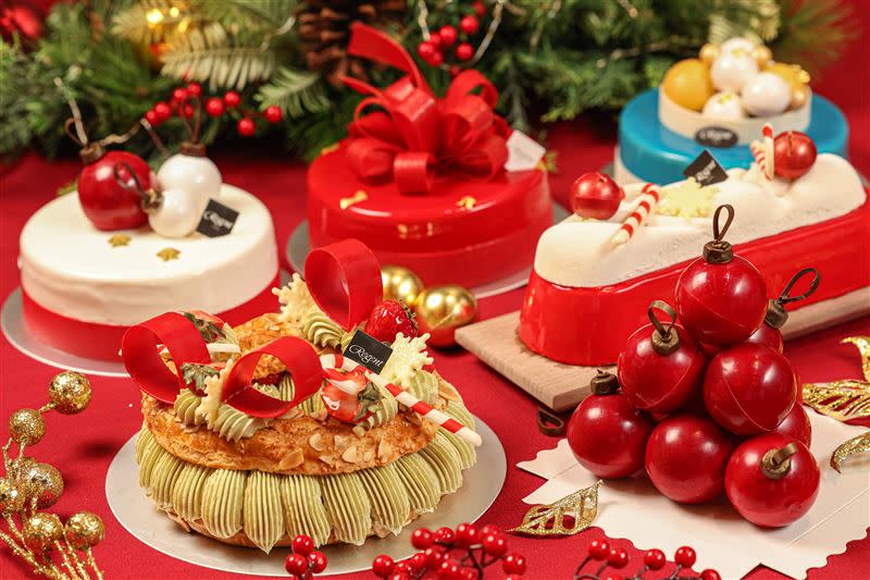 晶華－法籍甜點主廚以紅白的紐約聖誕意象打造一系列繽紛甜點。（圖／飯店旅宿業者提供）