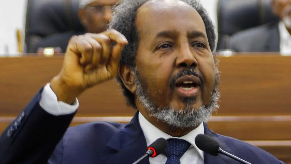 Somalia's President Hassan Sheikh Mohamud addresses the Parliament regarding the Ethiopia-Somaliland port deal in Mogadishu, Somalia January 2, 2024