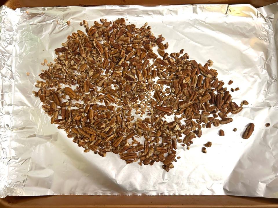 Toasted pecans for Ina Garten's Apple Spice Cake
