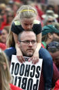 <p>Kentucky Public school teachers rally for a “day of action” at the Kentucky State Capitol to try to pressure legislators to override Kentucky Governor Matt Bevin’s recent veto of the state’s tax and budget bills April 13, 2018 in Frankfort, Ky. (Photo: Bill Pugliano/Getty Images) </p>