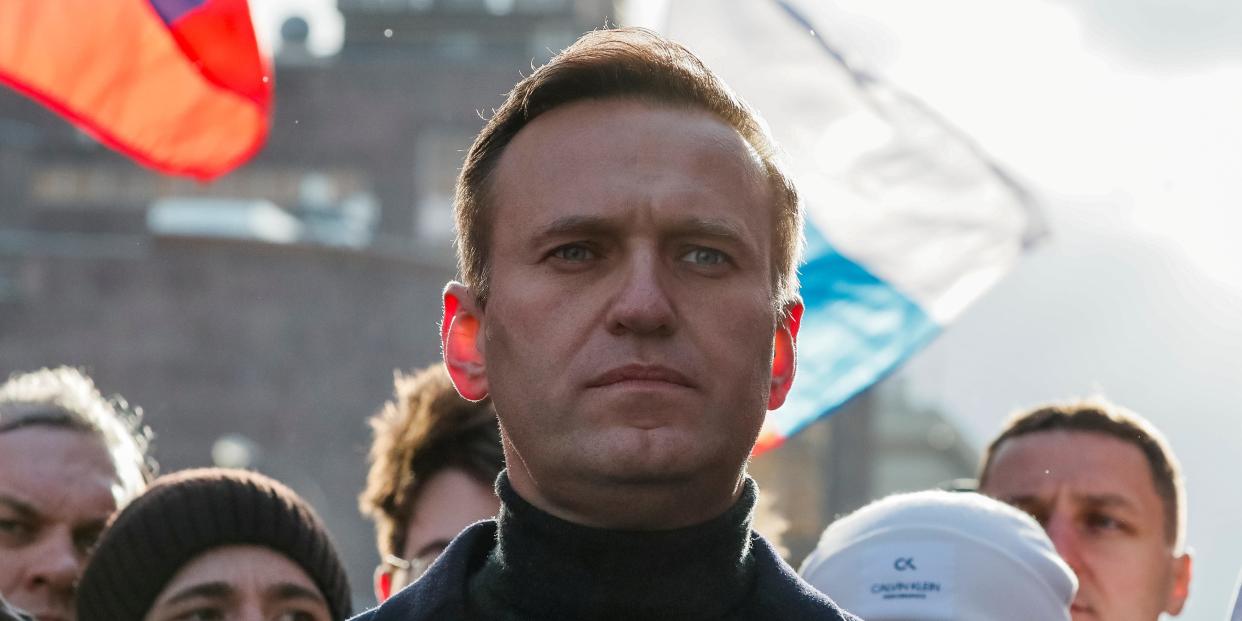 FILE PHOTO: Russian opposition politician Alexei Navalny takes part in a rally to mark the 5th anniversary of opposition politician Boris Nemtsov's murder and to protest against proposed amendments to the country's constitution, in Moscow, Russia February 29, 2020. REUTERS/Shamil Zhumatov