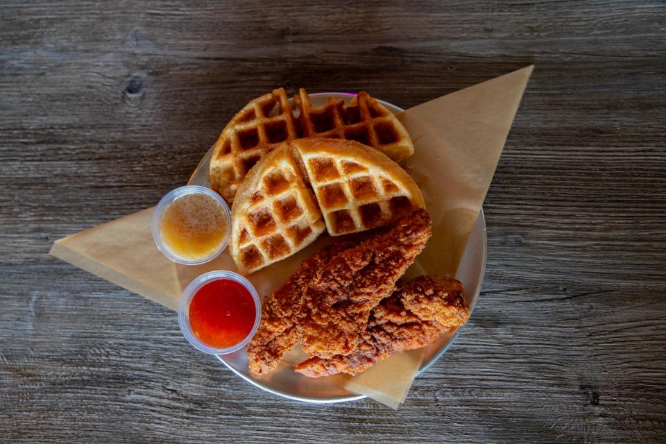 An order of chicken and waffles at Jewel's Bakery and Cafe in Phoenix on April 12, 2023.
