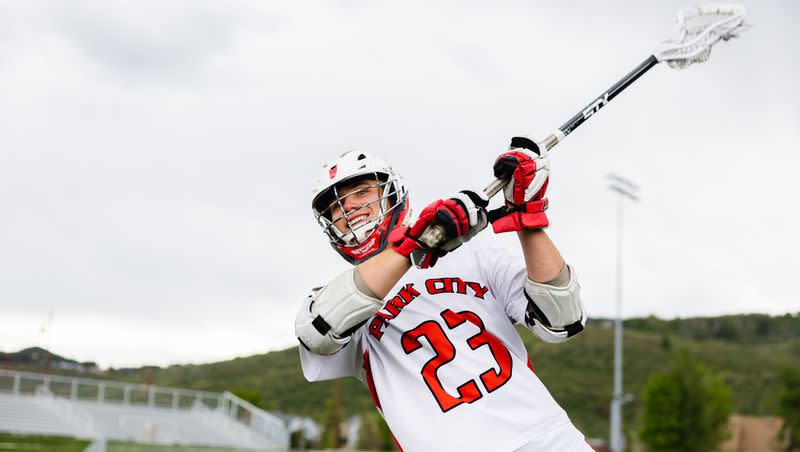 Park City’s Chase Beyer, named the Deseret News’ Mr. Lacrosse for 2023, poses for a portrait at Park City High School in Park City on Sunday, June 11, 2023.