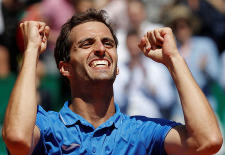 Tennis - Monte Carlo Masters - Monaco, 20/04/2017. Albert Ramos-Vinolas of Spain reacts after defeating Andy Murray of Britain. REUTERS/Eric Gaillard