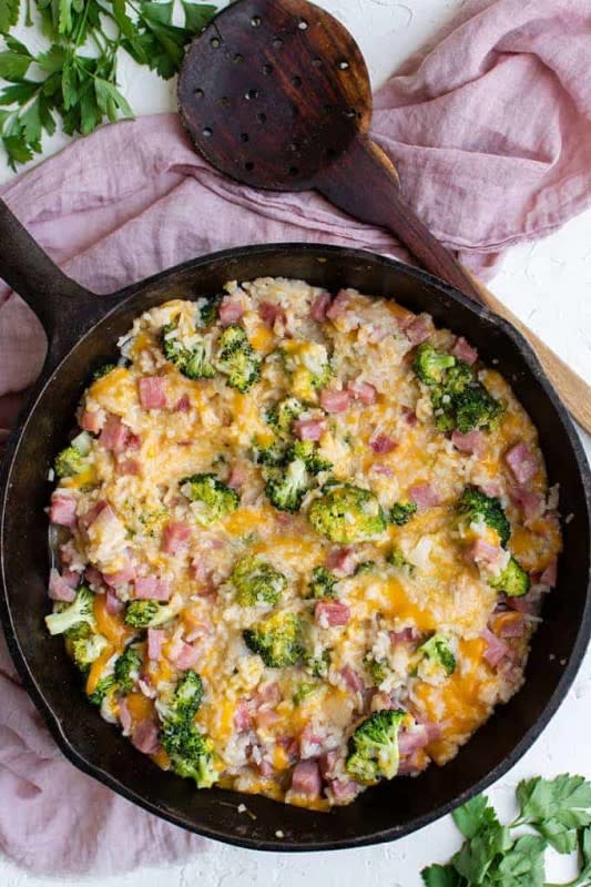 <p>The Salty Marshmallow</p><p>Leftover ham and rice casserole is an easy, one-pot recipe made right on your stove top! You'll love this savory recipe for leftover ham. </p><p><strong>Get the recipe: <a href="https://thesaltymarshmallow.com/ham-and-rice-casserole/" rel="nofollow noopener" target="_blank" data-ylk="slk:Leftover Ham and Rice Casserole;elm:context_link;itc:0;sec:content-canvas" class="link rapid-noclick-resp">Leftover Ham and Rice Casserole</a></strong></p>