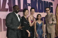 From left, Brian Tyree Henry, Fala Chen, Rebecca Hall, Kaylee Hottle and Dan Stevens arrive at the premiere of "Godzilla x Kong: The New Empire" on Monday, March 25, 2024, in Los Angeles. (Photo by Richard Shotwell/Invision/AP)