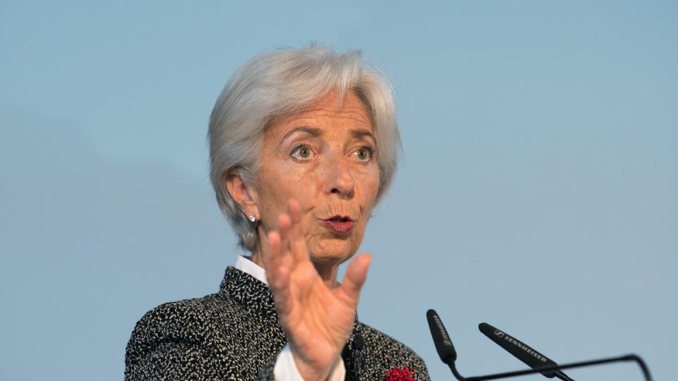 Christine Lagarde, Direktorin des Internationalen Währungsfonds (IWF), hält beim Deutschen Institut für Wirtschaftsforschung (DIW) einen Vortrag. Foto: Soeren Stache