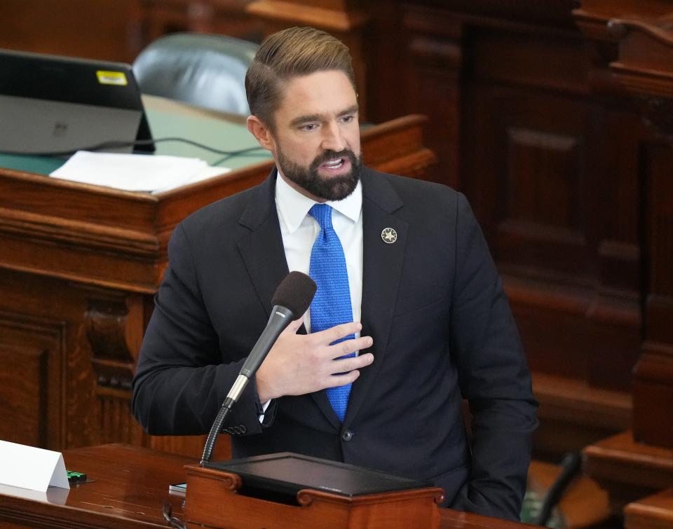 Rep. Jeff Leach, R-Plano, makes closing arguments Sept. 15 at the impeachment trial of Attorney General Ken Paxton.